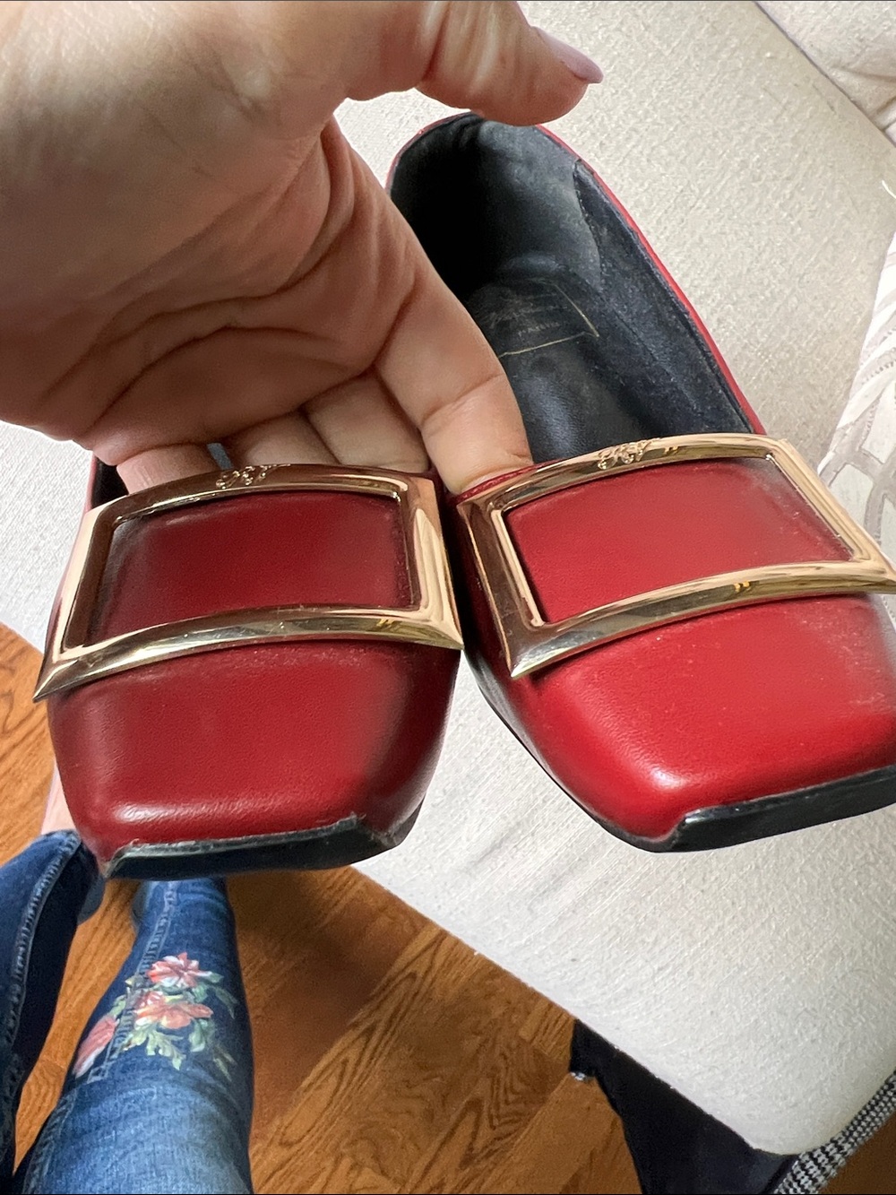 R Vivier inspired Red Leather Square-Toe Buckle Pumps - Picture 5 of 6